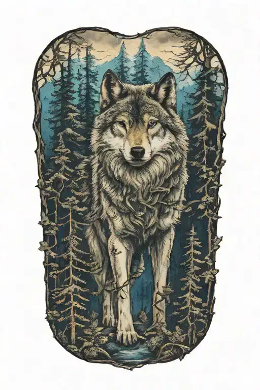 Wolf Blue Eyes Howling Forest Landscape