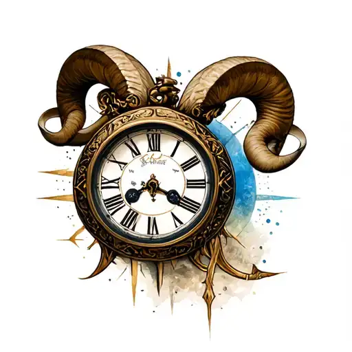 Clock And Aries Zodiac Sign