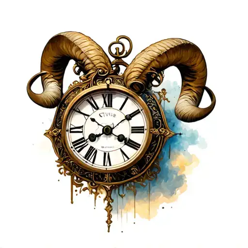 Clock And Aries Zodiac Sign