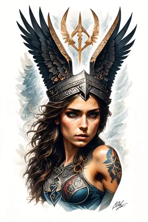 Valkyrie On The Forearm With Runes