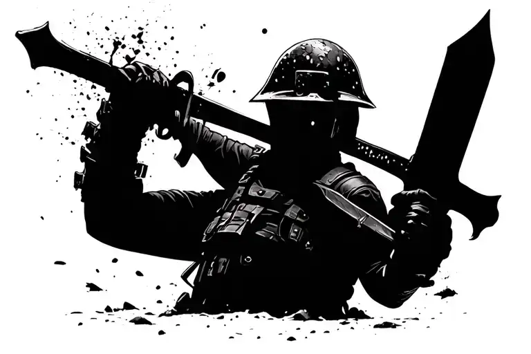 Soldier Holding Sword In The Ground