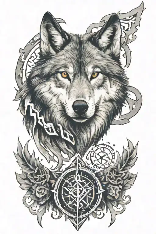 Wolf Surrounded By A Nordic Runes