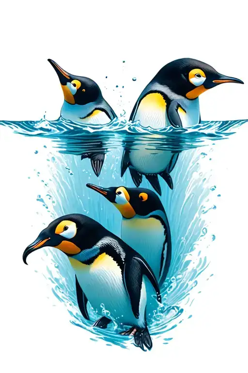 Penguins Swimming Down Leaving Thin Trails Of Water Behind Them