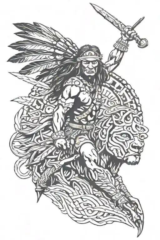 Native American Warrior Battling