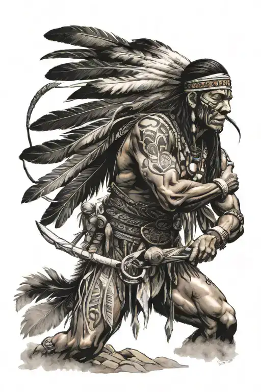 Native American Warrior Battling Each Other