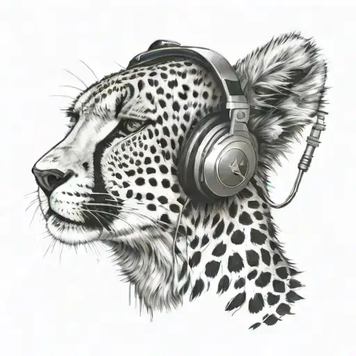 A Cheetah Wearing Headphones Listening To Music While Relaxing At A Friend's House