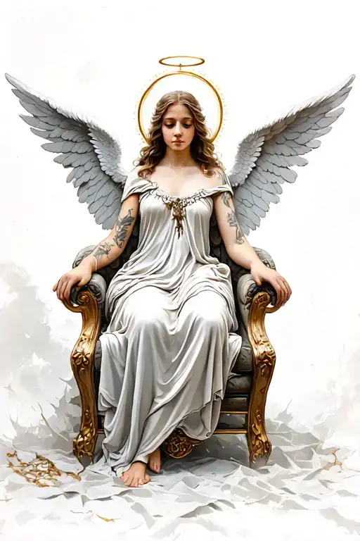 A Angel With A Halo On Throne With Fairy Wings