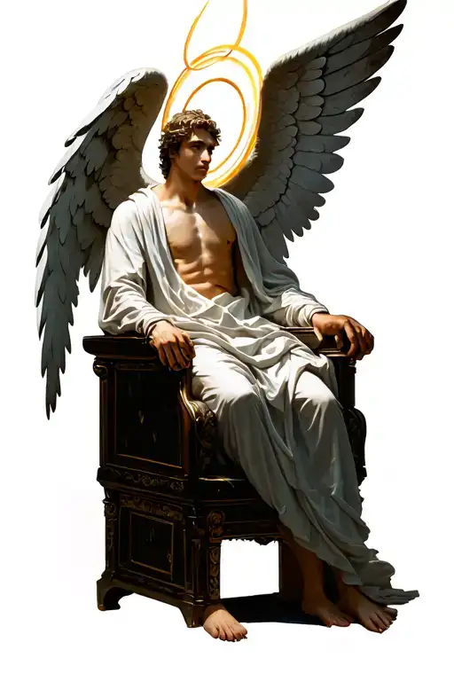A Male Angel With A Halo On Throne With Fairy Wings