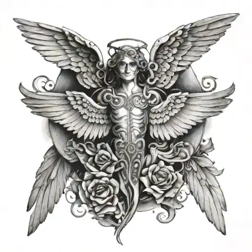 A Gatekeeper Angel Of Death Protecting A Family Symbolizing Strength And Love