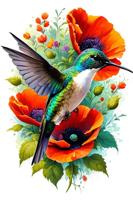 Hummingbirds And Poppies