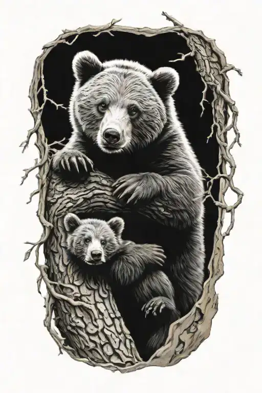 Bear Cubs Climbing Tree Branches