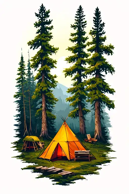 Camping Scene With A Tent