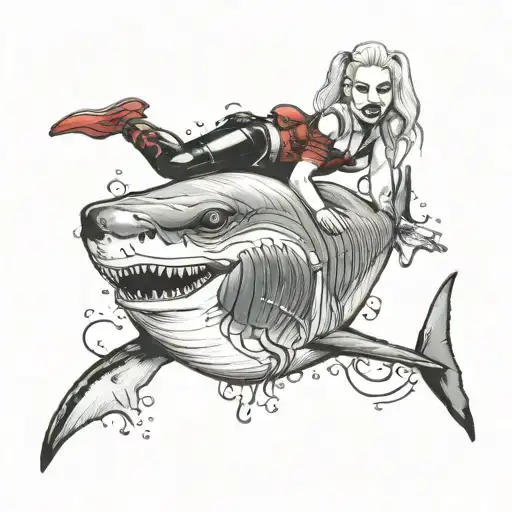 Sexy Harley Quinn Riding A Great White Shark Emerging