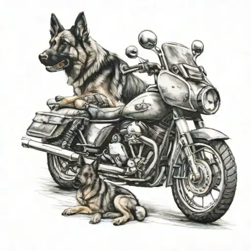 Motorcycle And German Shepherd