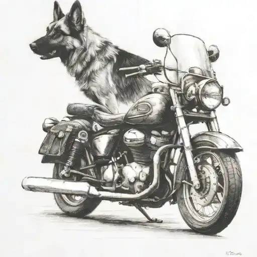 Motorcycle And German Shepherd