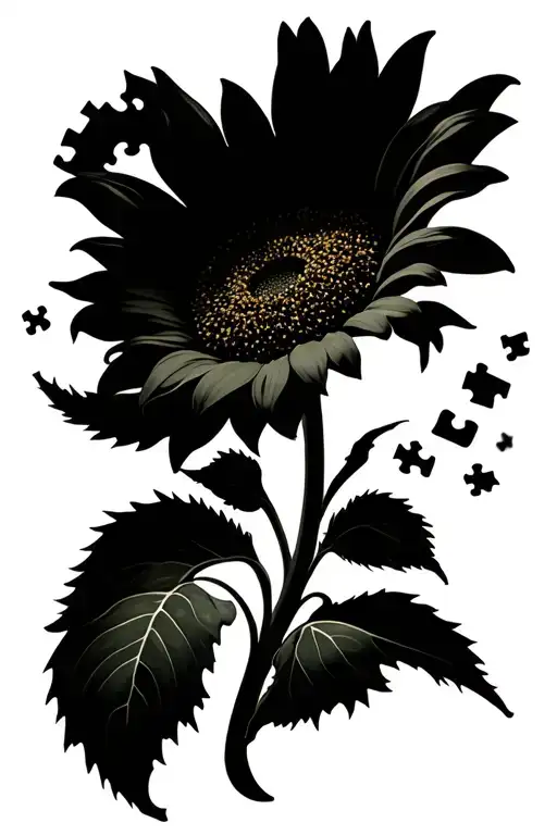 Sunflower With Pedals Turning Into Puzzle Pieces Falling