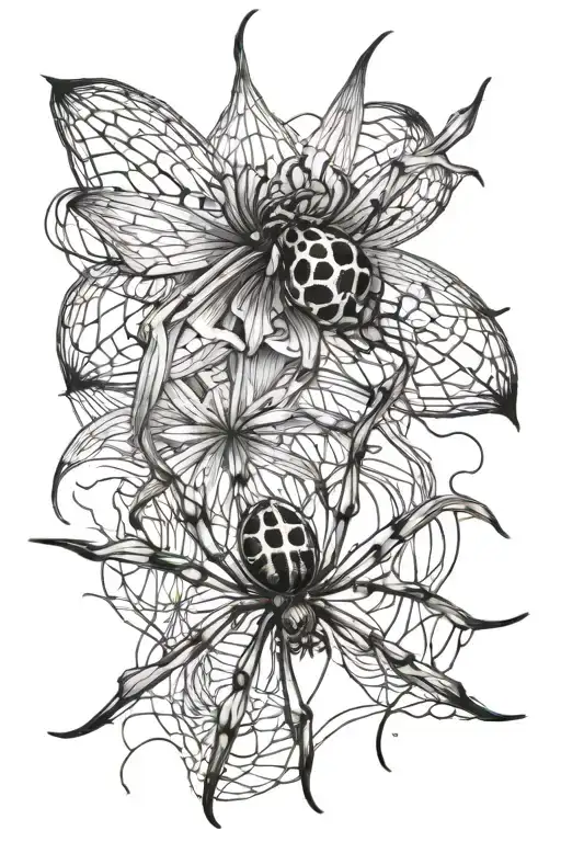 Spider Lily And A Spider With Webs