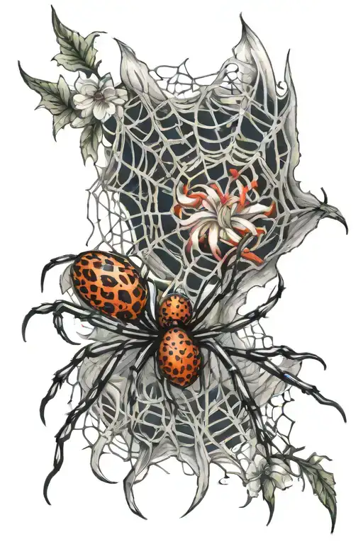 Spider Lily And A Spider With A 8 And Webs