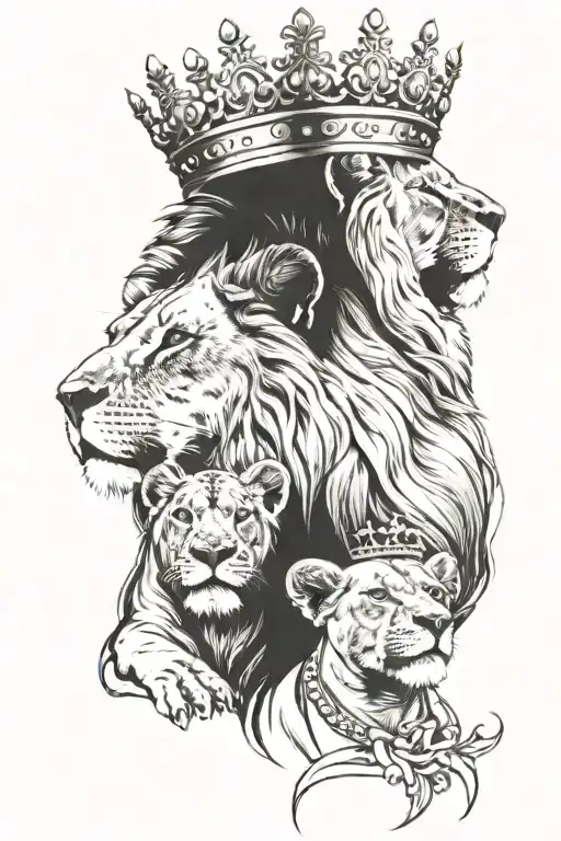 Parents And Lion Wearing A Crown