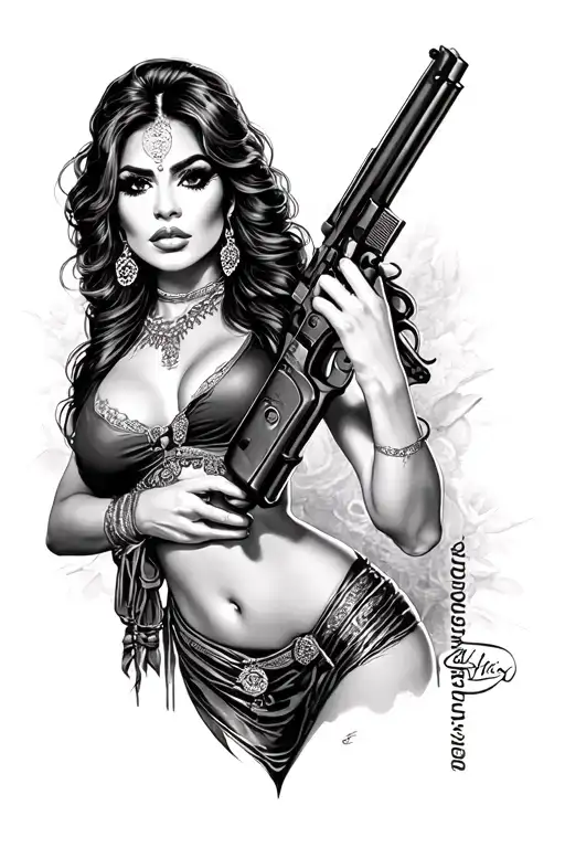 Chicano Lady With A Gun
