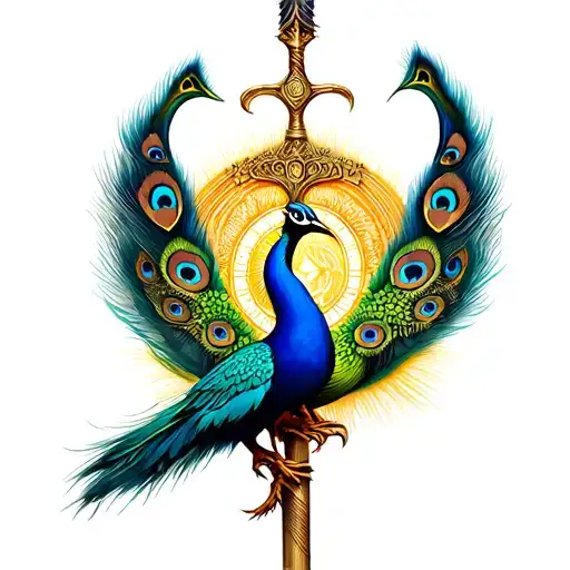 Trishul Trident With Gada Krishna's Peacock And Sudarshan Chakra