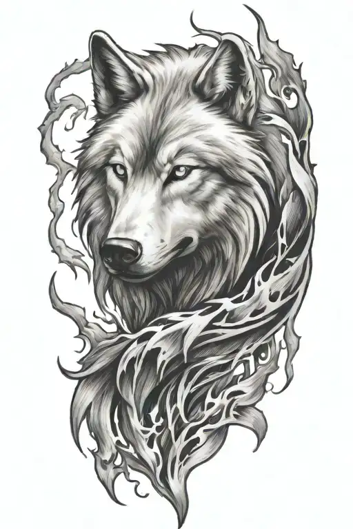 Wolf Fire Flames Left Arm