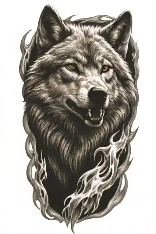 Wolf Fire Flames Left Arm