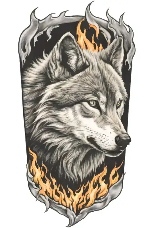 Wolf Fire Flames Left Arm