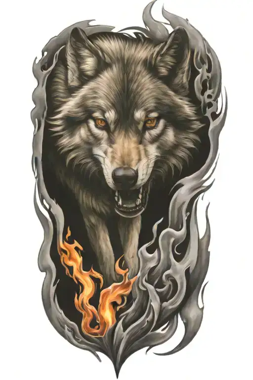 Wolf Fire Flames Left Arm
