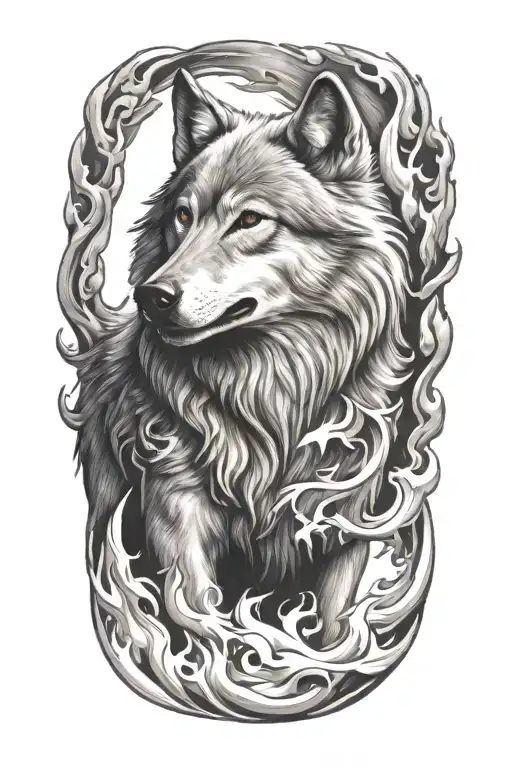 Wolf Fire Flames Left Arm