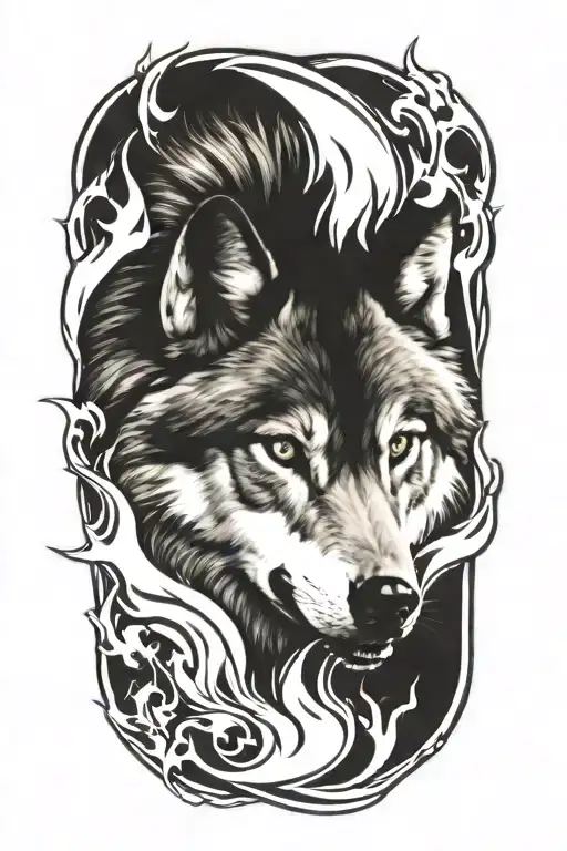 Wolf Fire Flames Left Arm