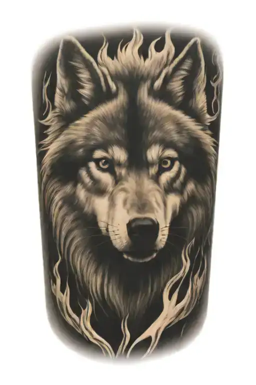Wolf Fire Flames Left Arm