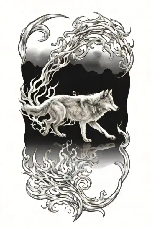 Wolf Fire Flames Left Arm