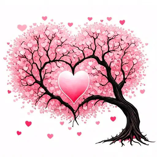Heart Shaped Tree With Pink Hearts Connected