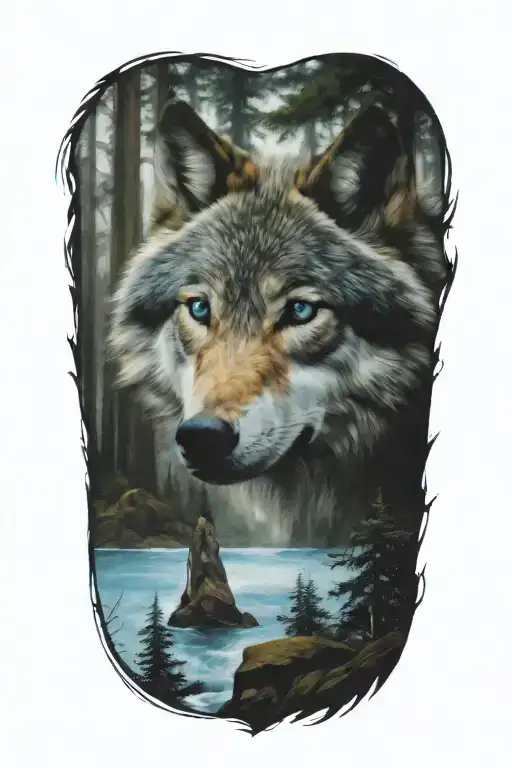 Wolf Blue Eyes Forest Landscape