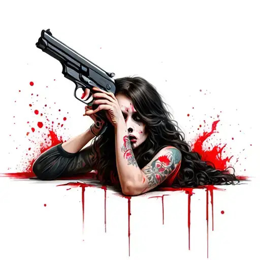Dead Girl With Gun And Red Details Inspired