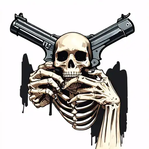 Dead Girl With Gun Skull Skeleton