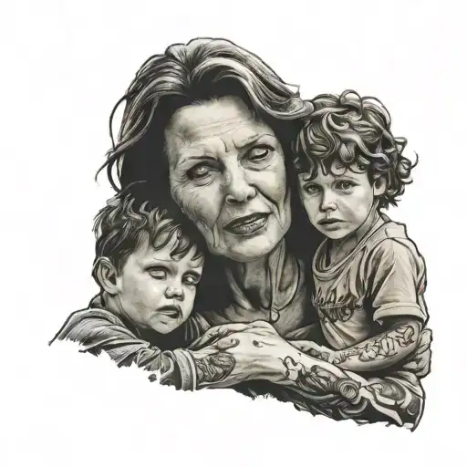 Mother With Son & Daughter Holding Hands