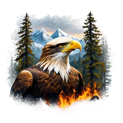 Eagle With A View Of Mountains And Burnt Forest