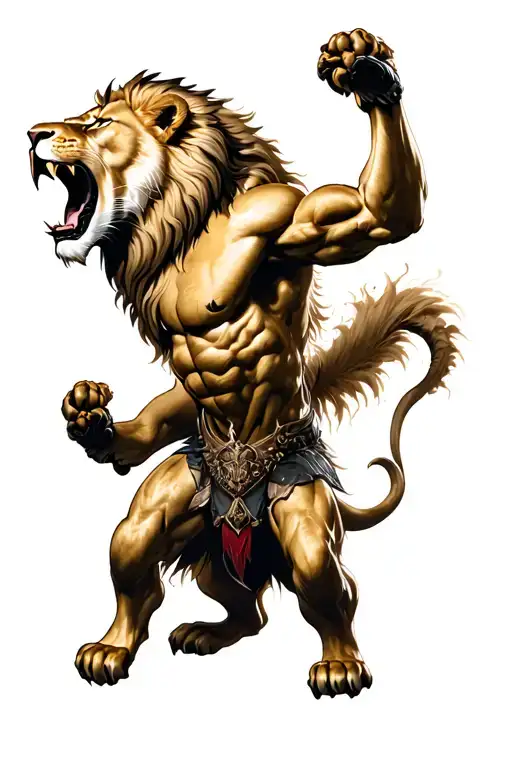 Lion Roaring Warrior Battling