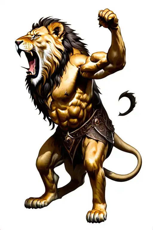 Lion Roaring Warrior Battling