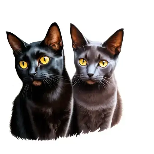 Black Bombay Cat With Yello Eyes Named Juliette With Russian Blue Cat Named Dante
