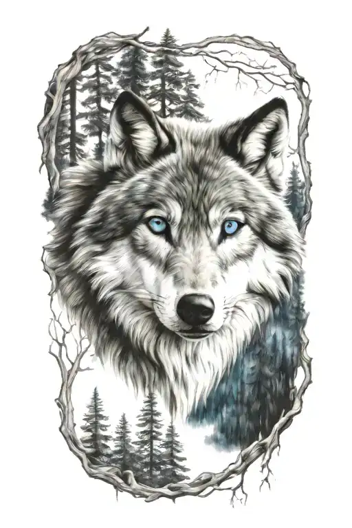 Wolf Blue Eyes Forest Landscape