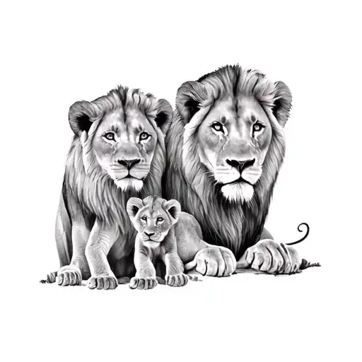 Lion With 2 Cubs