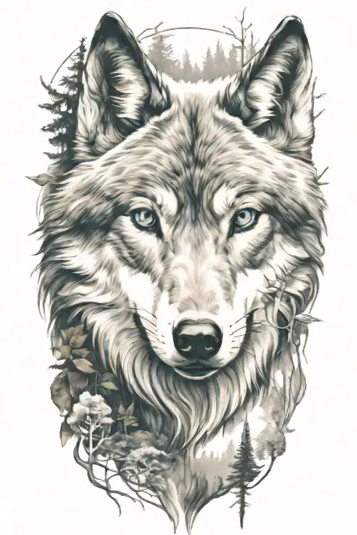 Wolf Blue Eyes Forest Landscape