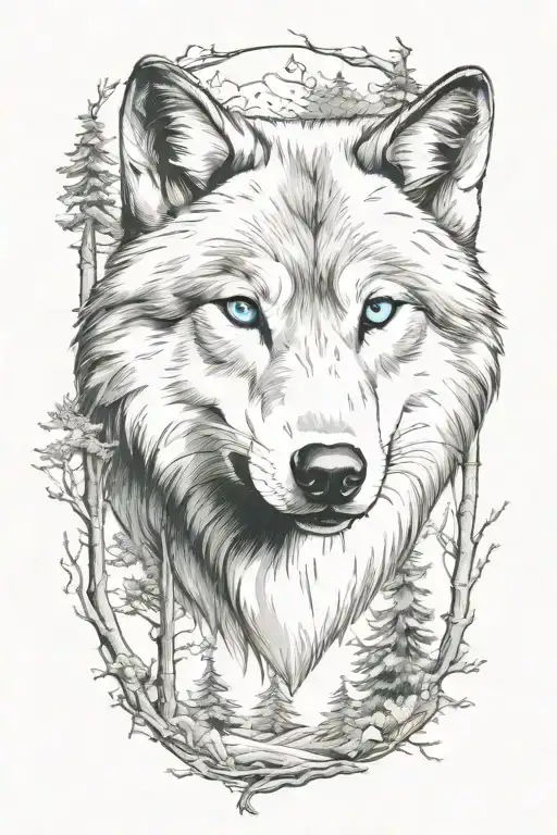 Wolf Blue Eyes Forest Landscape