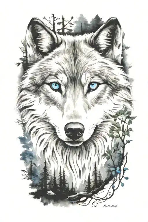 Wolf Blue Eyes Forest Landscape