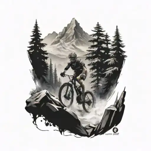 A Mountain Biker Riding Down A Steep Trail With A Serene Shiva Meditating In The Background