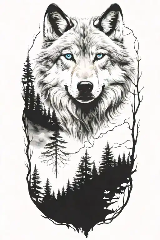 Wolf Blue Eyes Forest Landscape