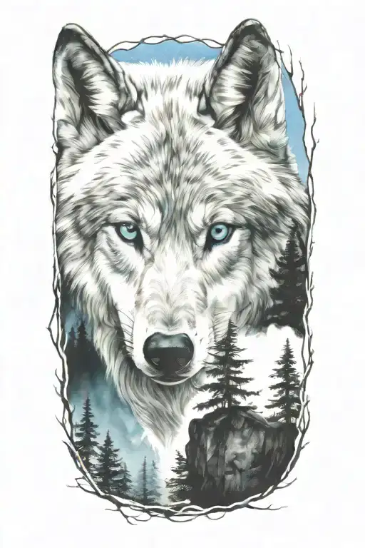 Wolf Blue Eyes Forest Landscape